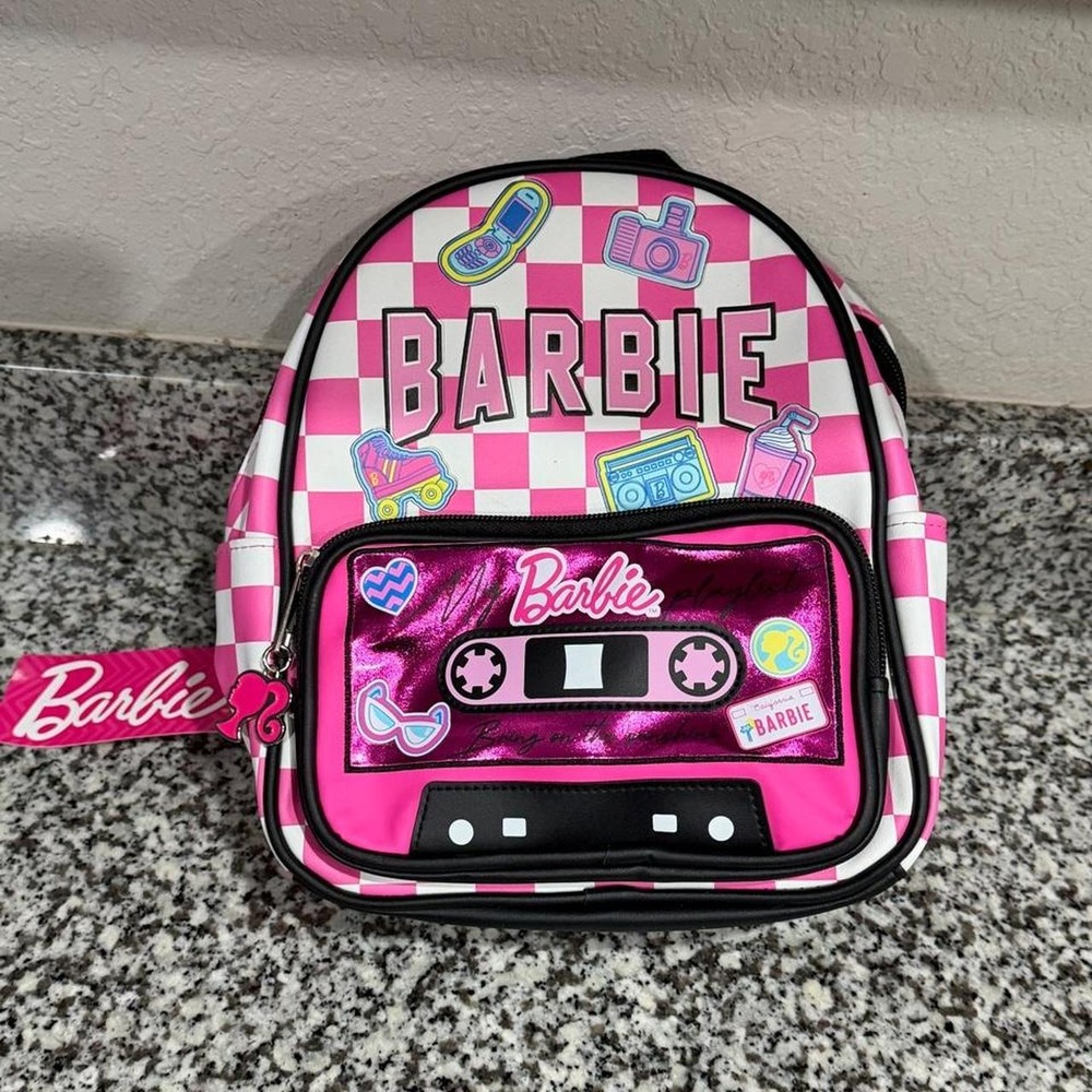 Barbie Retro Cassette Tape Checkered Pink Mini Backpack NWT